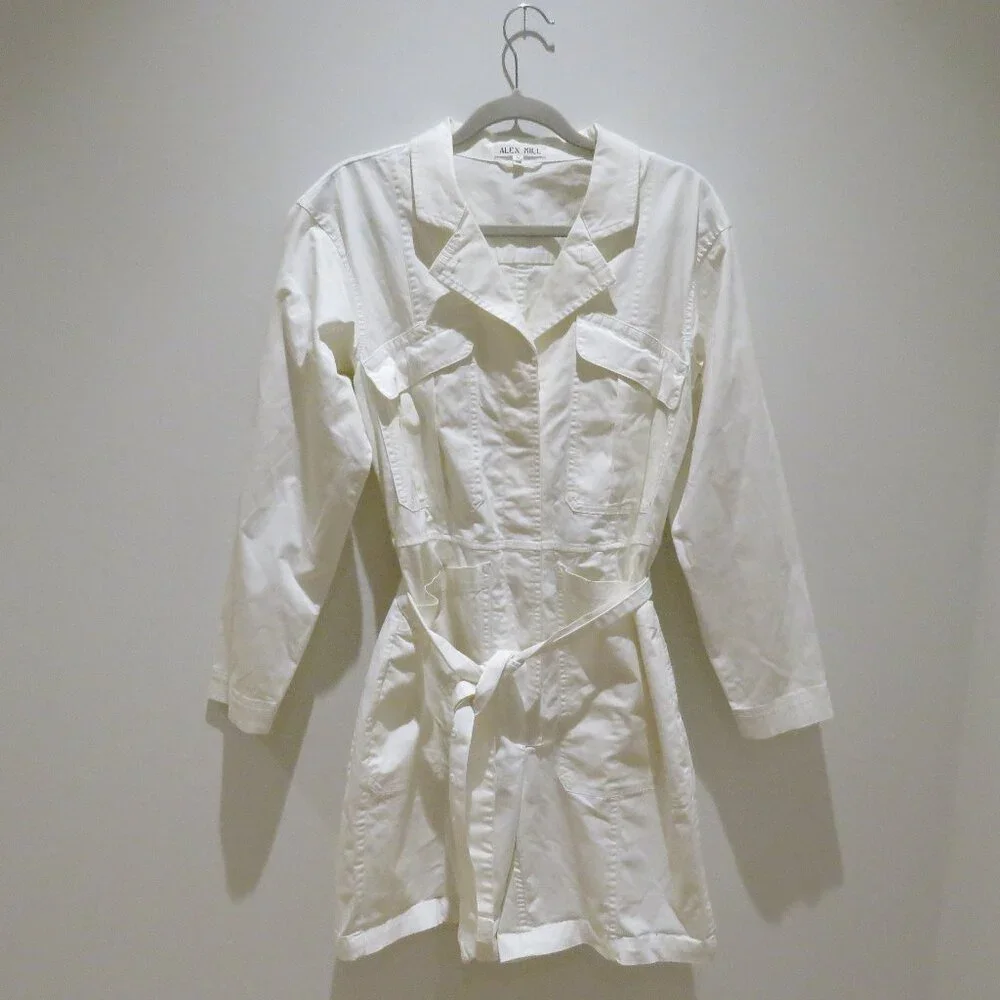 ALEX MILL Expedition Romper Jumpsuit in White Ecru Minimalist Quiet Luxury Sz S - Picture 2 of 15